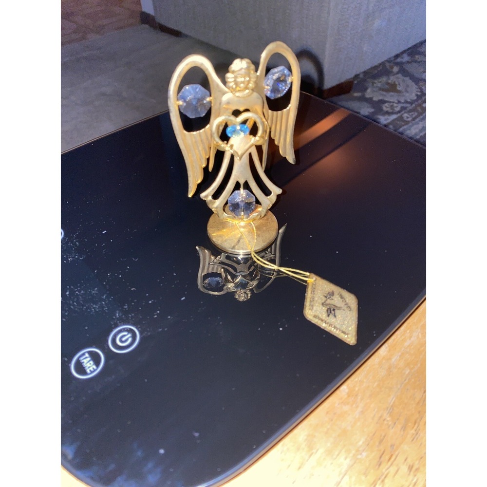 VTG Love Angel Standing 24K Gold Plated Austrian Crystals‎ KG&C Heart 3.5" Nice!